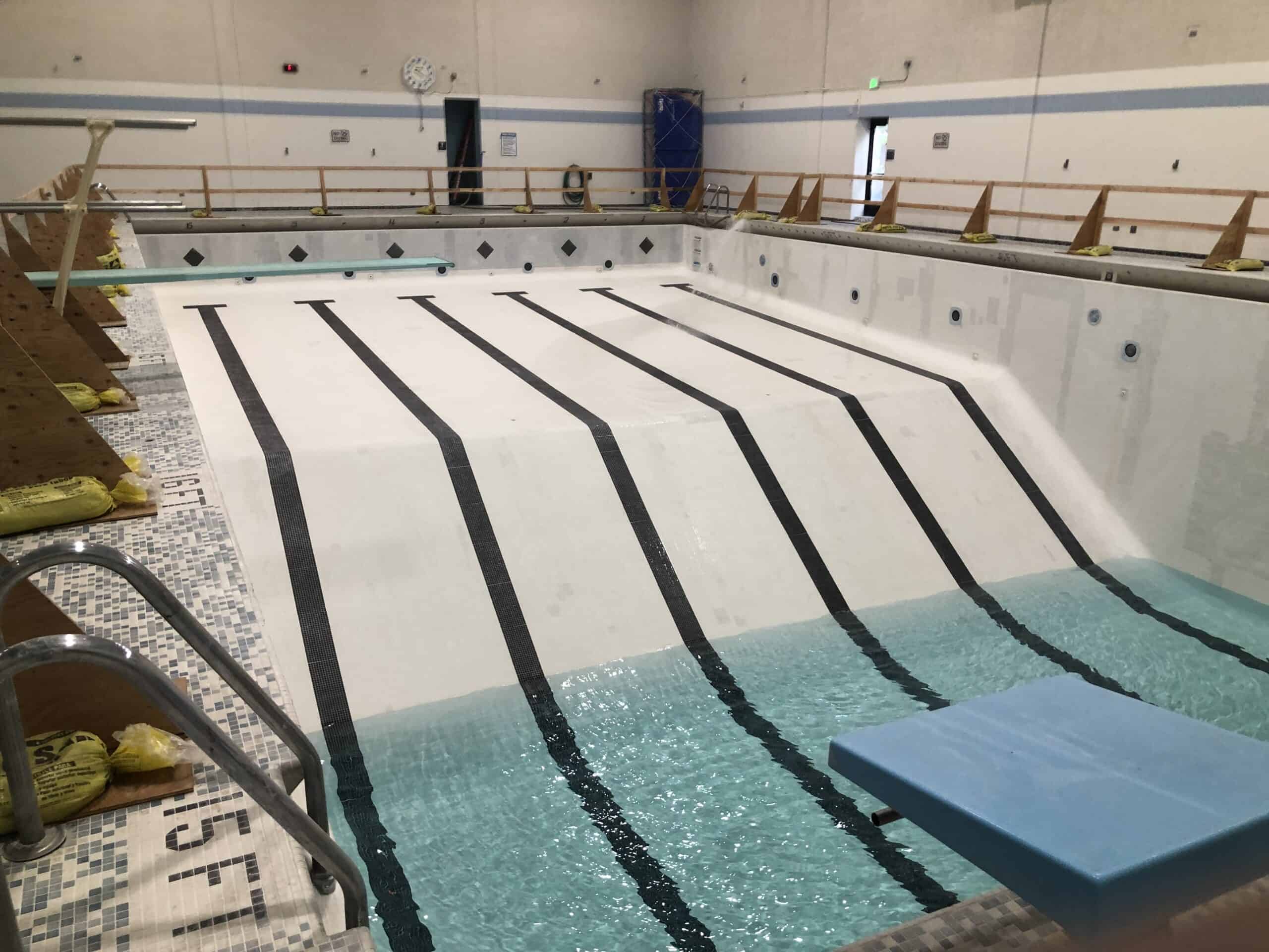 pool being filled while building a commercial pool